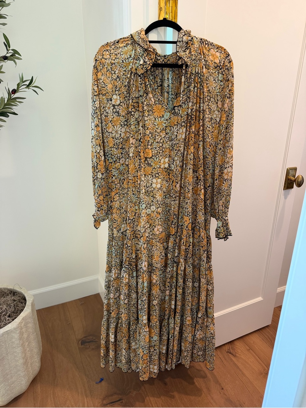 Free People Floral Tiered Long Sleeve Maxi Dress - Yellow Floral